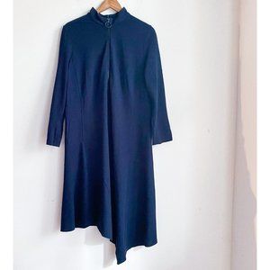Akris Punto Navy Blue Asymmetrical Hem Knit Stretch Midi Dress 14